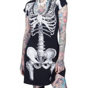 Black Skeleton Print Mini Dress